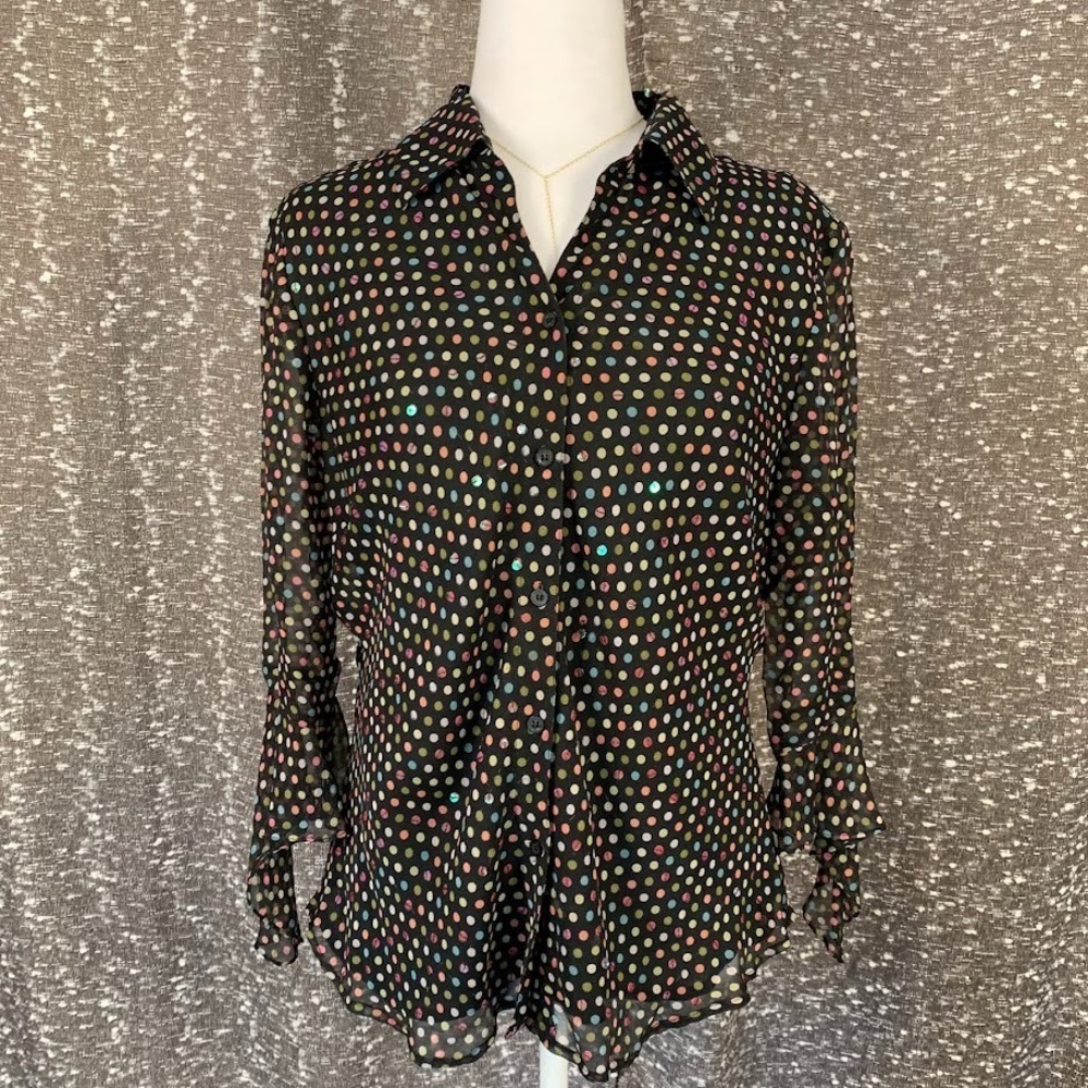 Vintage Y2K Silkland Multicolor Polka Dot Button Up Shirt Preppy Women's XL